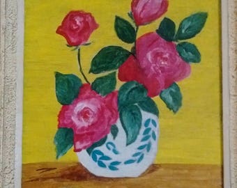 Oil painting on wood canvas roses