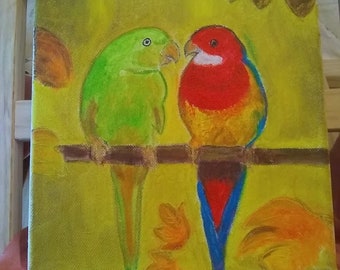 oil painting Parakeets