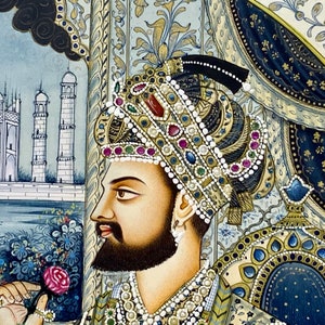 Supper fine quality Mughal painting, Shah Jahan&Mumtaz Mahal painting, Rare Indian miniature mughal painting. image 4