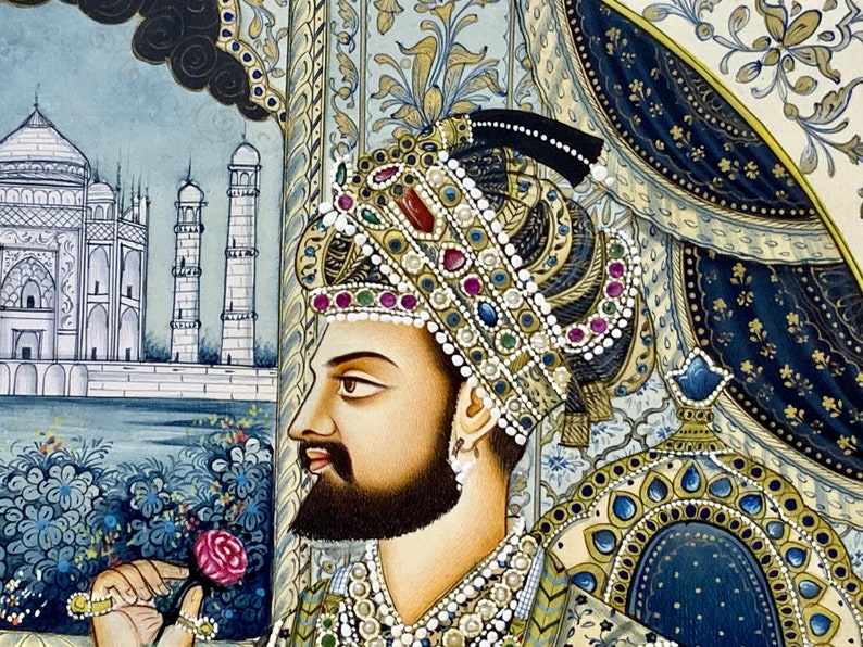 Supper fine quality Mughal painting, Shah Jahan&Mumtaz Mahal painting, Rare Indian miniature mughal painting. image 4