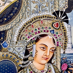 Supper fine quality Mughal painting, Shah Jahan&Mumtaz Mahal painting, Rare Indian miniature mughal painting. image 3