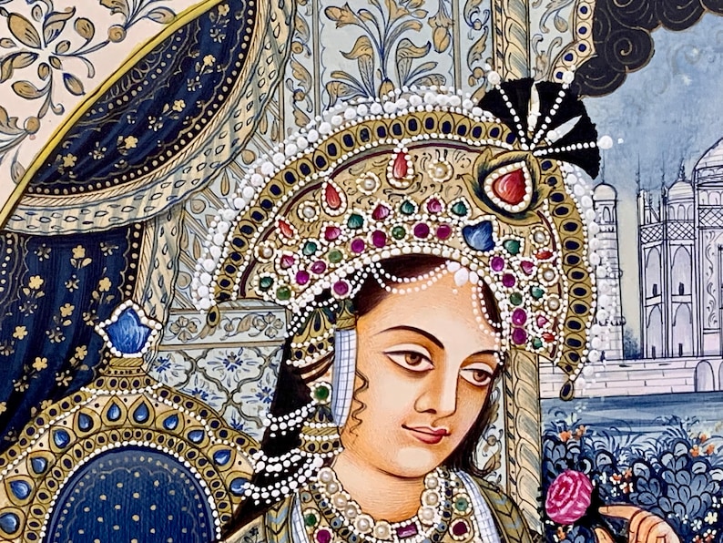 Supper fine quality Mughal painting, Shah Jahan&Mumtaz Mahal painting, Rare Indian miniature mughal painting. image 3