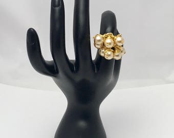 Gold and pearls adjustable ring, coiled ring, hand coiled ring, one of a kind ring