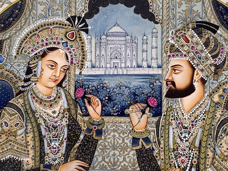 Supper fine quality Mughal painting, Shah Jahan&Mumtaz Mahal painting, Rare Indian miniature mughal painting. image 2