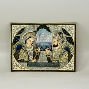 Supper fine quality Mughal painting, Shah Jahan&Mumtaz Mahal painting, Rare Indian miniature mughal painting. image 5