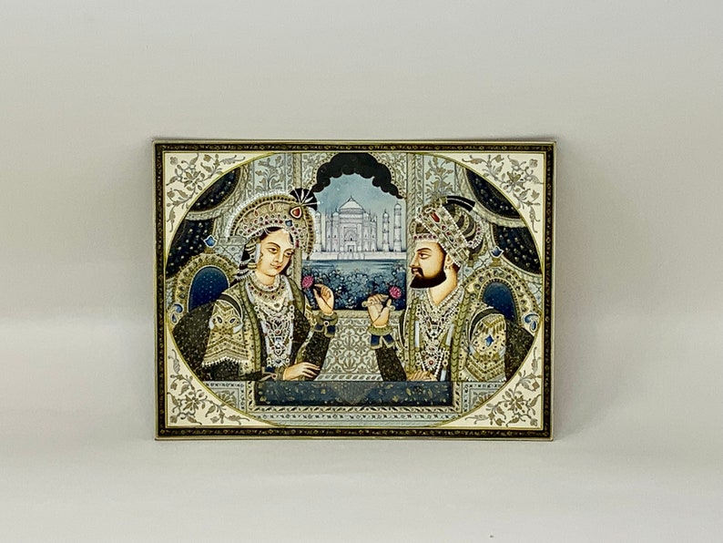 Supper fine quality Mughal painting, Shah Jahan&Mumtaz Mahal painting, Rare Indian miniature mughal painting. image 5