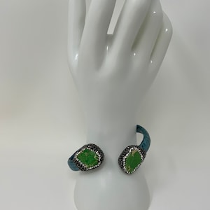 Turkish design bangle with Natural turquoise and genuine leather.