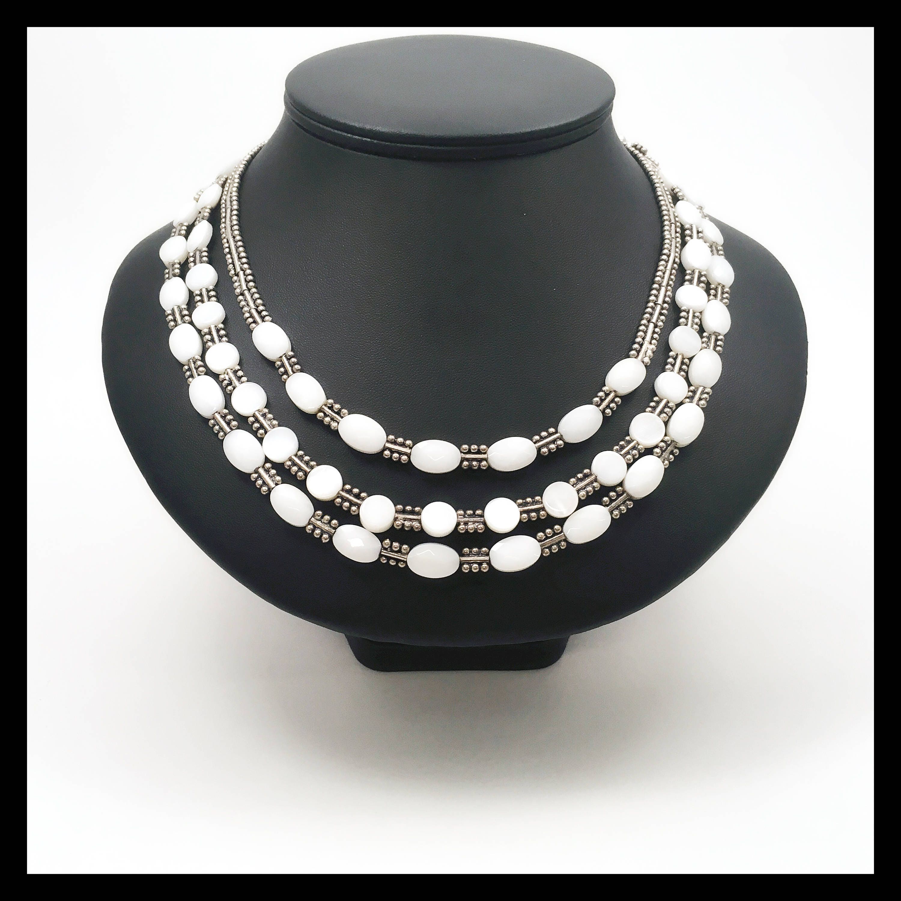 Ethnic white agate necklace multi strands white agate with Etsy