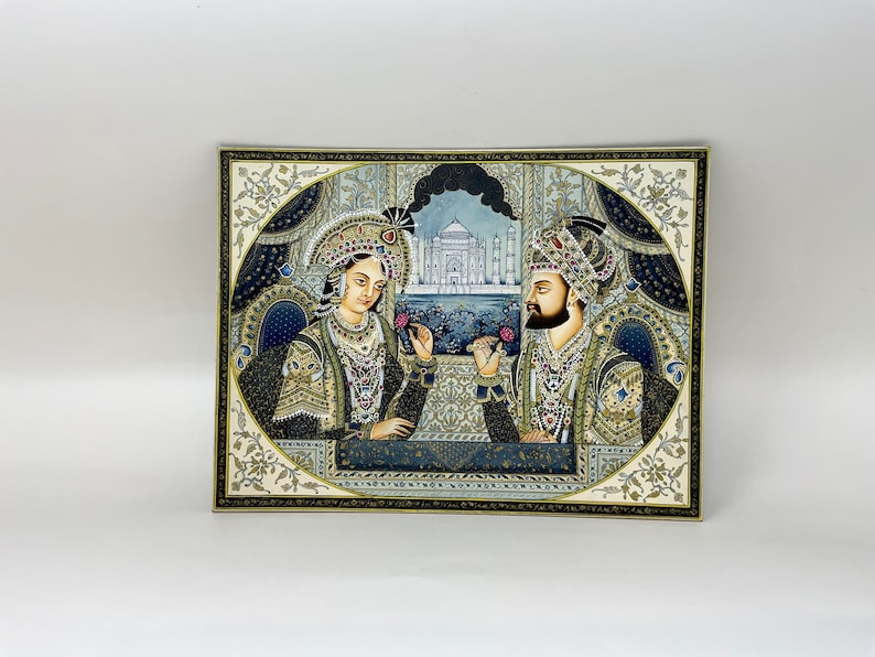 Supper fine quality Mughal painting, Shah Jahan&Mumtaz Mahal painting, Rare Indian miniature mughal painting. image 7