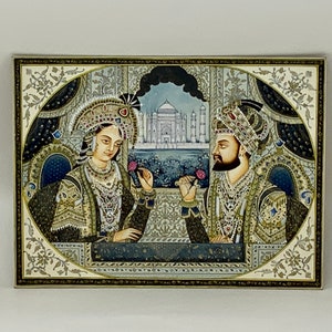 Supper fine quality Mughal painting, Shah Jahan&Mumtaz Mahal painting, Rare Indian miniature mughal painting. image 1