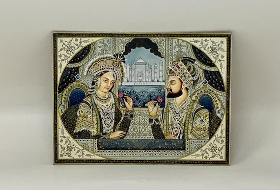 Supper fine quality Mughal painting, Shah Jahan&Mumtaz Mahal painting, Rare Indian miniature mughal painting.