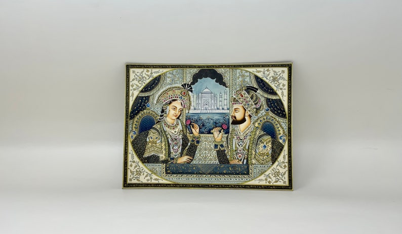 Supper fine quality Mughal painting, Shah Jahan&Mumtaz Mahal painting, Rare Indian miniature mughal painting. image 6