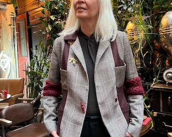 Chaqueta reciclada de alta costura con coral natural, espiga y mohair, arte para vestir, blazer sostenible único, regalo de lujo hecho a mano para ella.