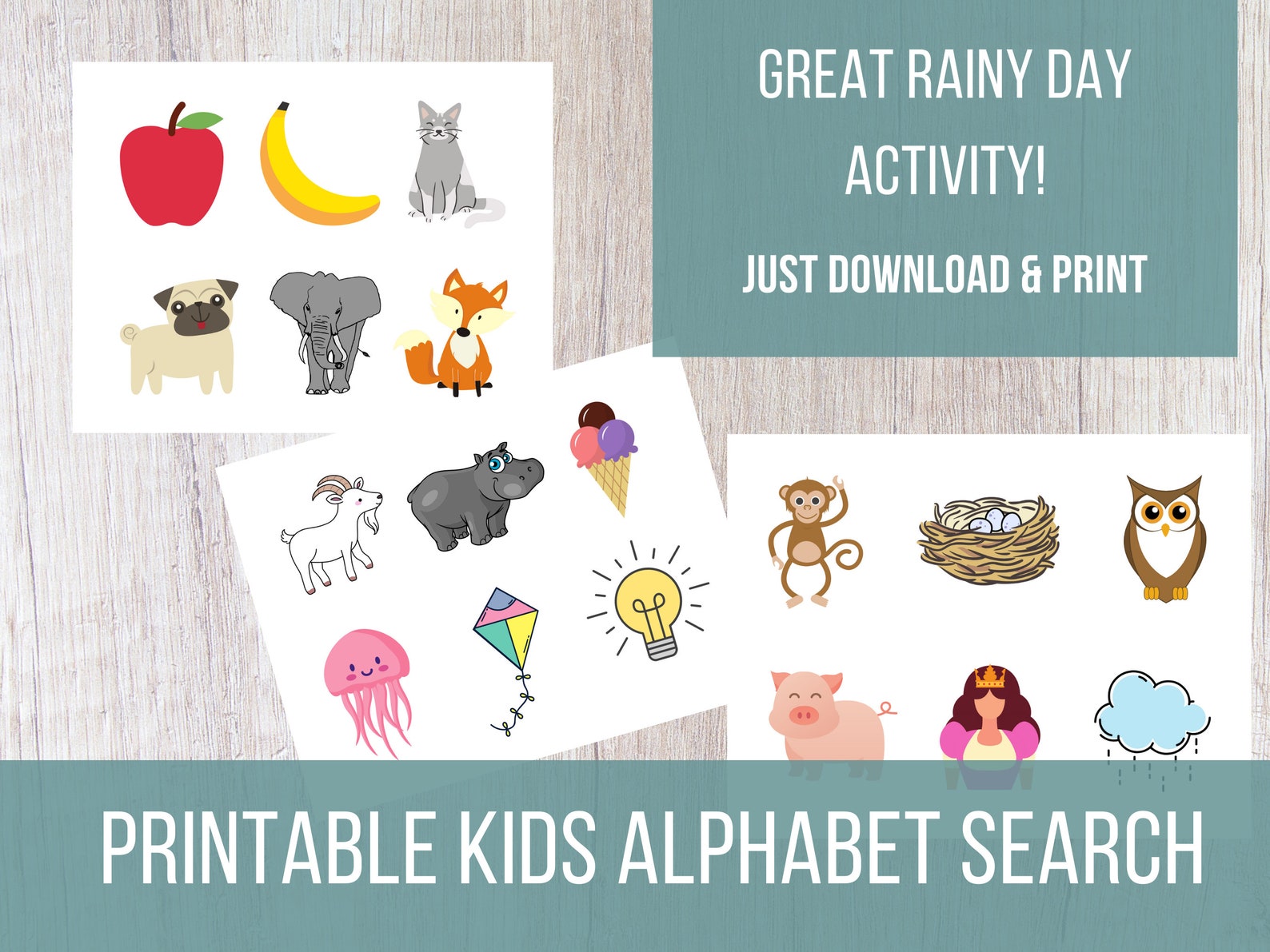 Printable Indoor Alphabet Scavenger Hunt Kids Activity Pages, Sticky