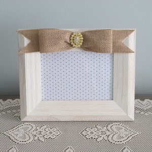 Burlap Bow Picture Frame: Ivory & Gold 5x7 Table or Wall Frame