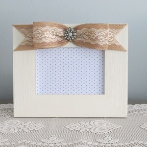 Burlap and Ivory Lace on Ivory 5 x 7 Picture Frame
