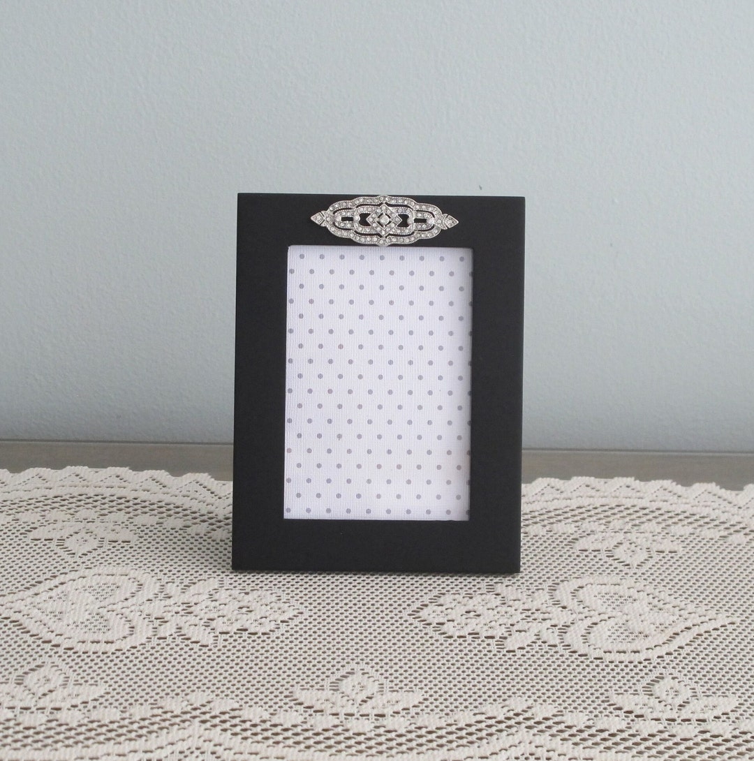 Rhinestone Accent Picture Frame - Black Tabletop Photo Display (3.5 X 5 ...