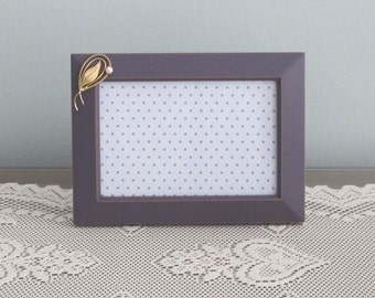 Gold and Pearl Antique Broch on 4 x 6 Purple Wine Picture Frame