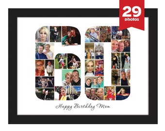 60th birthday photo collage, 60th birthday gift, 60th anniversary gift for parents, 60th wedding gift for parents, Number Photo Collage Gift