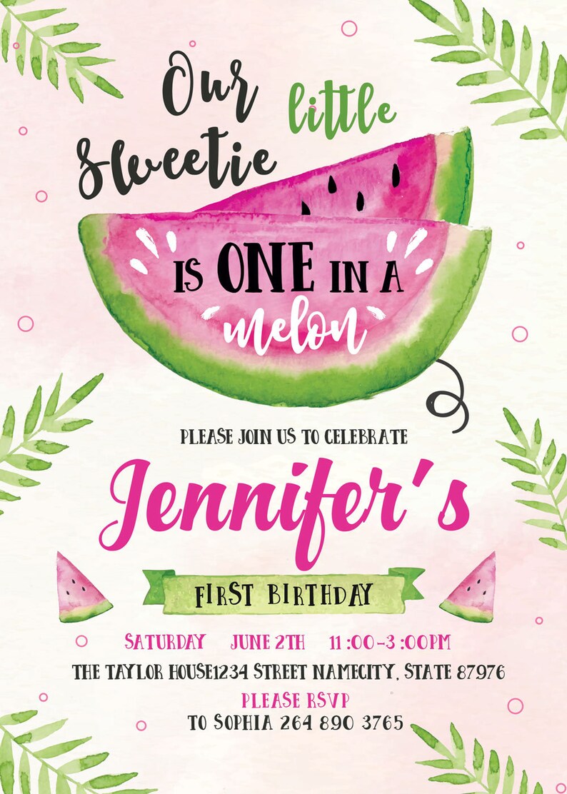 Download One in a melon Birthday invitations Watermelon Invitation ...
