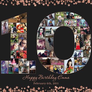 10th birthday photo collage Rose Gold star background background 10 year anniversary gifts for wife 10 year anniversary gift image 4