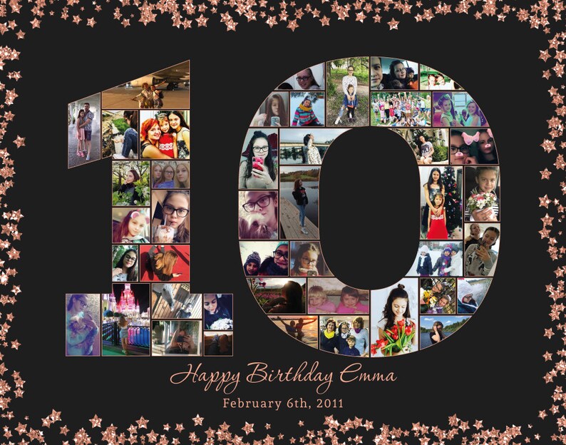 10th birthday photo collage Rose Gold star background background 10 year anniversary gifts for wife 10 year anniversary gift image 4