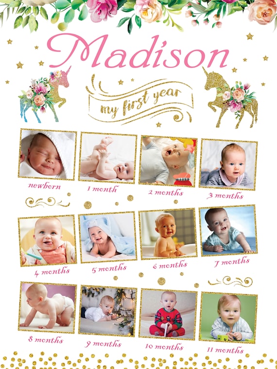 Unicorn First 12 Months Collage, Unicorn Photo Poster Light, Unicorn First  Year Photo Board, Unicorn Baby's First Year Backdrop Sign -  Ireland