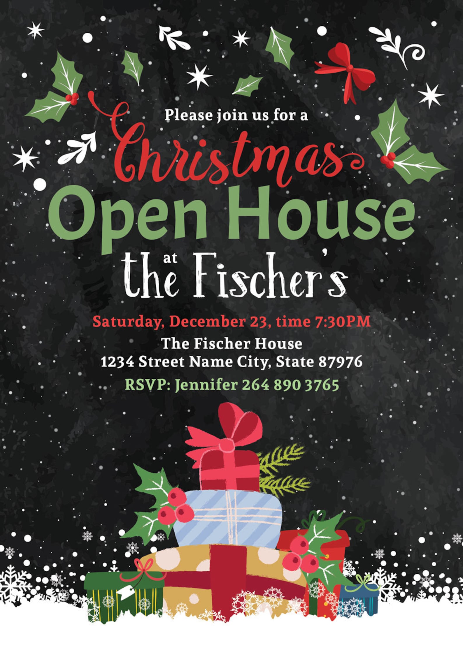 Christmas Open House Invitation Holiday Dinner Party Invite Etsy