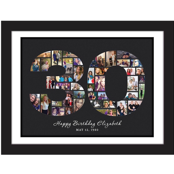 30th birthday photo collage, 30th birthday gift, 30th anniversary gift for parents, 30th wedding gift for parents, Number Photo Collage Gift