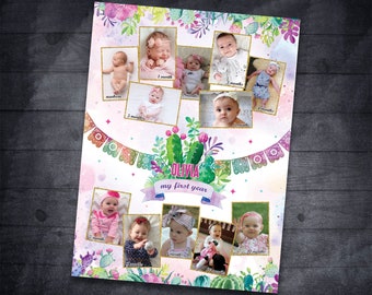 Fiesta First 12 months collage, Fiesta 1st birthday photo poster, Fiesta First year photo board, Fiesta Baby's First Year backdrop sign