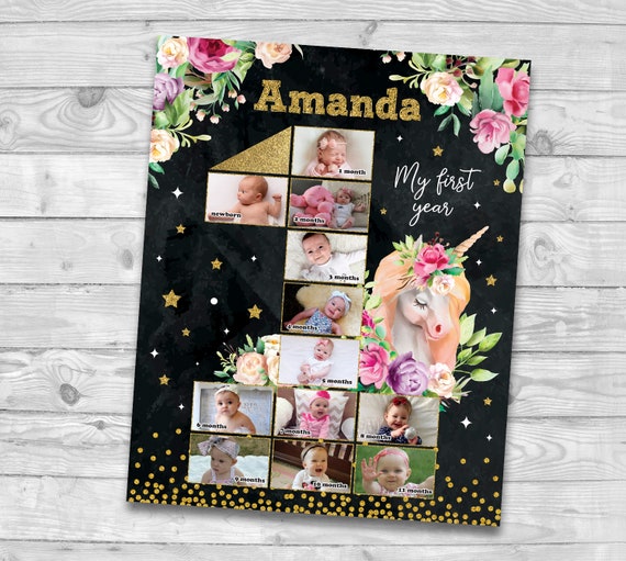 Unicorn First 12 Months Collage, Unicorn 1st Birthday Photo Poster, First  Year Photo Board, Baby's First Year Backdrop Sign, Photo Collage - Etsy