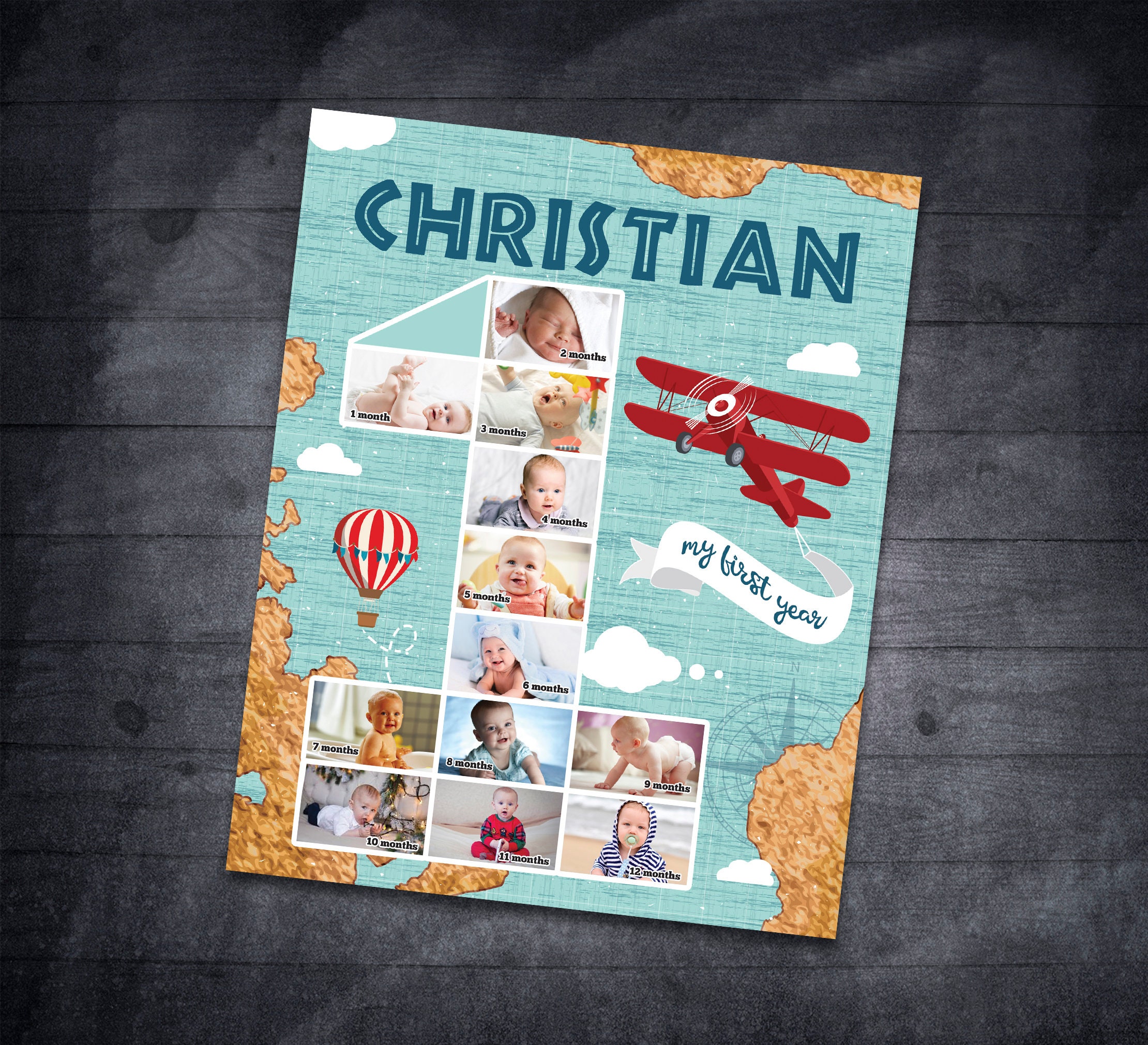 Airplane First 12 months collage Airplane 1st birthday photo poster Airplane First year photo board Airplane Babys First Year