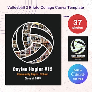 Volleyball coach gifts photo collage template canva photo collage canva sports poster senior gifts custom team gifts senior 2025