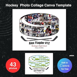 Modelo de colagem de fotos de presente de treinador de hóquei editável presentes de hóquei para homens colagem de fotos canva pôster esportivo canva presentes de treinador sênior 2025