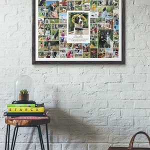 May include: A framed collage of photos featuring a black and white dog named Camilla. The collage is made up of 49 individual photos, each showing the dog in different settings and activities. The text below the photos reads "I Love Alone Could Have Kept You Here, Your Mind Would Have Lived Forever."