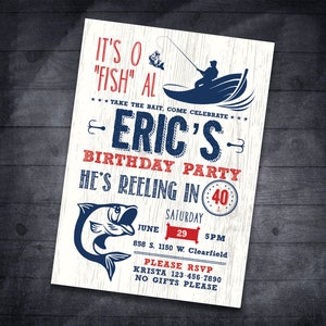 Fisherman Birthday Invitation, Fishing Invitation, Male Fishing Birthday Party, chalkboard invitations, 30th 40th 50th 60th 70th 80th