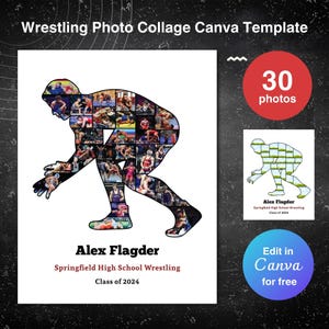 Wrestling poster template photo collage template canva template senior sports poster senior gifts canva photo collage wrestling senior gifts