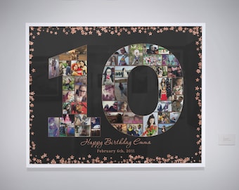 10th birthday photo collage Rose Gold star background background 10 year anniversary gifts for wife 10 year anniversary gift