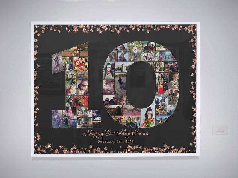 10th birthday photo collage Rose Gold star background background 10 year anniversary gifts for wife 10 year anniversary gift image 1