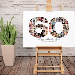 60th birthday photo collage 60th birthday gift Number Photo Collage Gift 60 Years Photo collage Photo collage Birthday Poster
