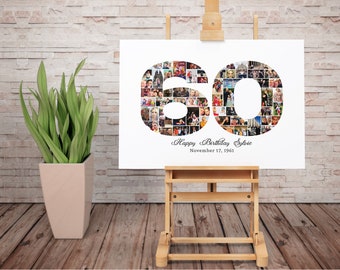 60th birthday photo collage 60th birthday gift Number Photo Collage Gift 60 Years Photo collage Photo collage Birthday Poster