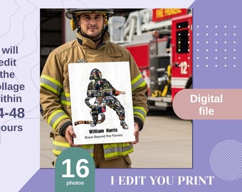 Personalized firefighter gift photo collage, firefighter retirement gift, firefighter graduation gift, fireman gift, Hero Keepsake