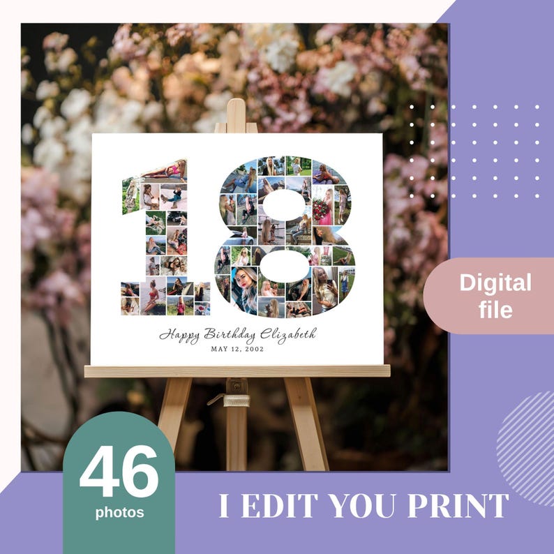 18th Birthday Photo Collage | Personalized 18th Birthday Gift | Custom