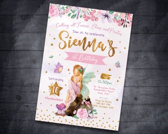 Fairy Birthday Invitation, Magical Fairy, Floral Fairy Invite, Fairy Invitation, Blush Pink Gold Fairy Party, Fairies, Fairy Party Invite