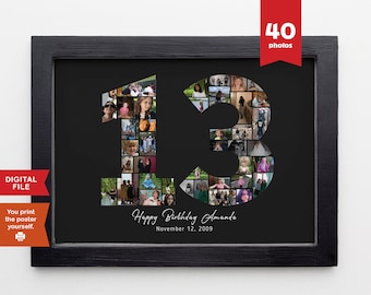 Black 13th Photo Collage, 13.geburtstag, 13th birthday gift, Personalized Collage, 13th birthday gifts for girls, 13th Photo Collage Gift