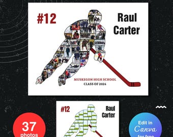 Editable ice hockey gifts for senior night photo collage template hockey gifts canva photo collage canva sports poster coach gifts senior 25