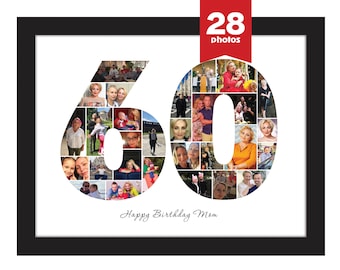 60th birthday photo collage, 60th birthday gift, 60th anniversary gift for parents, 60th wedding gift for parents, Number Photo Collage Gift