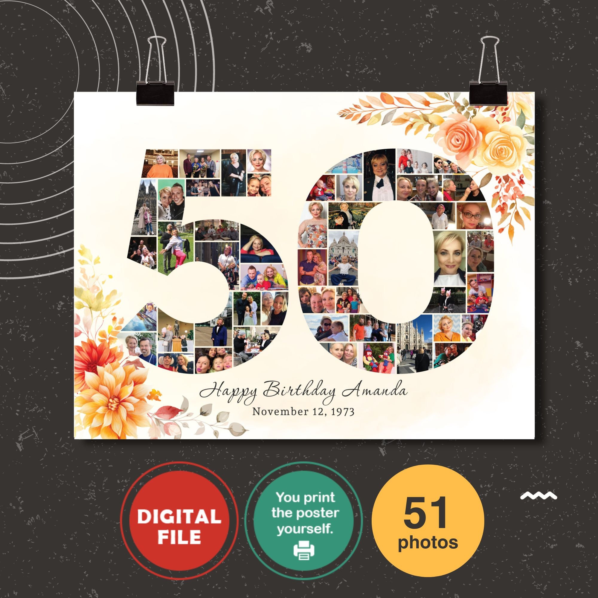 Regalo per il 50 compleanno per una donna, 50 anni ripartiti, Custom  PRINTABLE 8x10/16x20 Cartello in stile legno rustico Modifica te stesso con  Corjl -  Italia