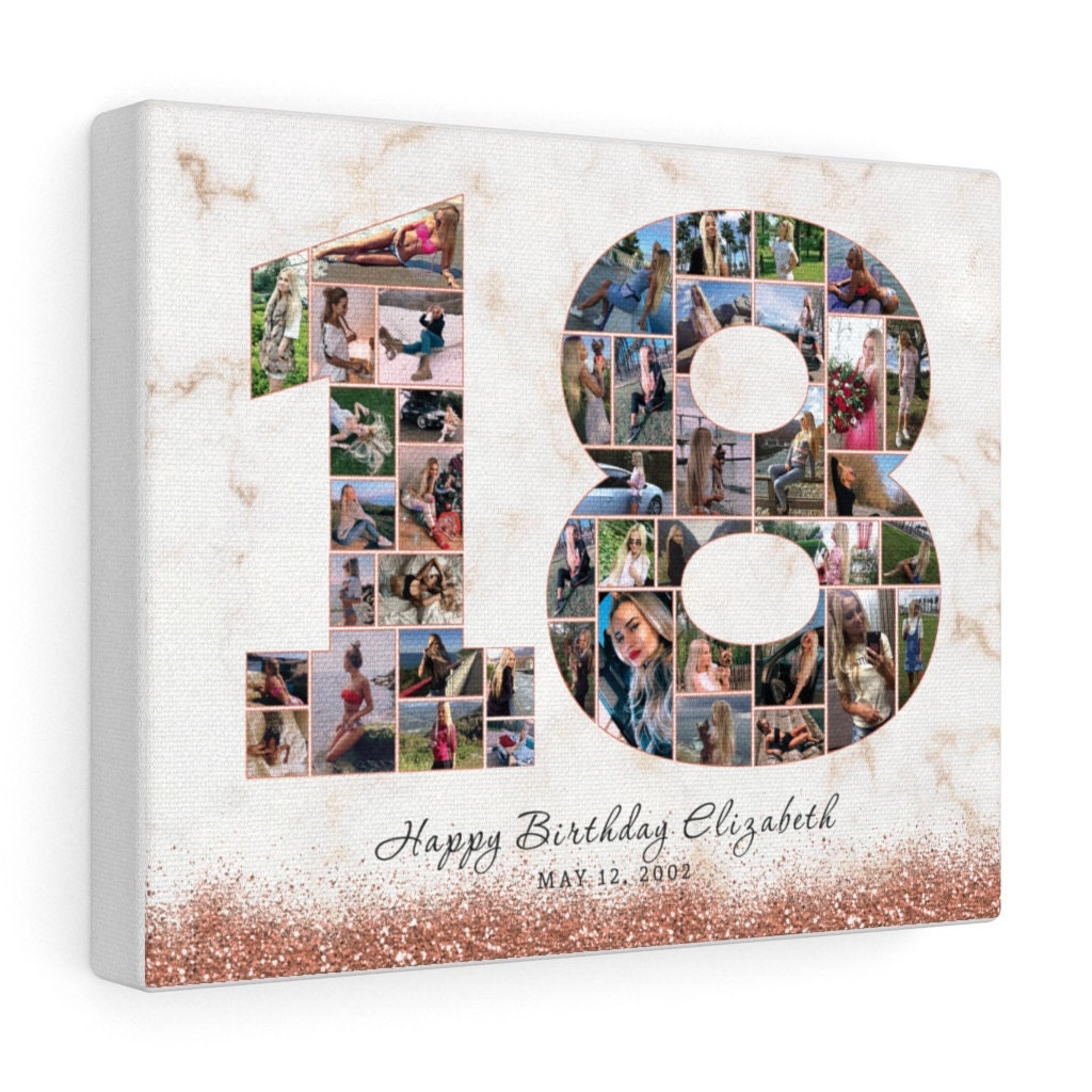 Fotoalbum Zum 18 Geburtstag Selbst Gestalten Glitzer 18. Geburtstag Fotocollage Leinwand RoseGold 18. | Etsy