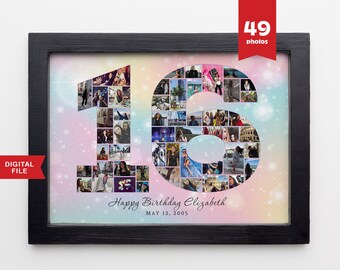 Rainbow 16th birthday photo collage, Rainbow 16th birthday gift, Sweet Sixteen Collage, Sweet 16 Birthday, Personalized 16th birthday gifts